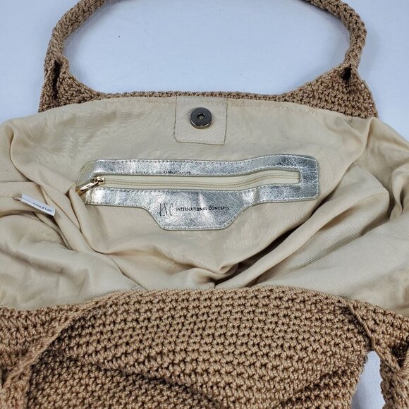 INC International Concepts Women's Beige Tote Bag Knit Beaded Double Handle - Picture 8 of 9